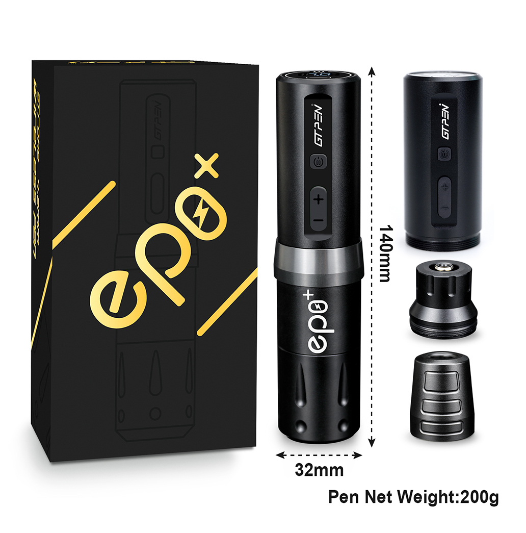 AVA EP8+ Luxury Kit - Vezeték nélküli akkumulátoros Tetoválógép (4.2mm) - Fekete