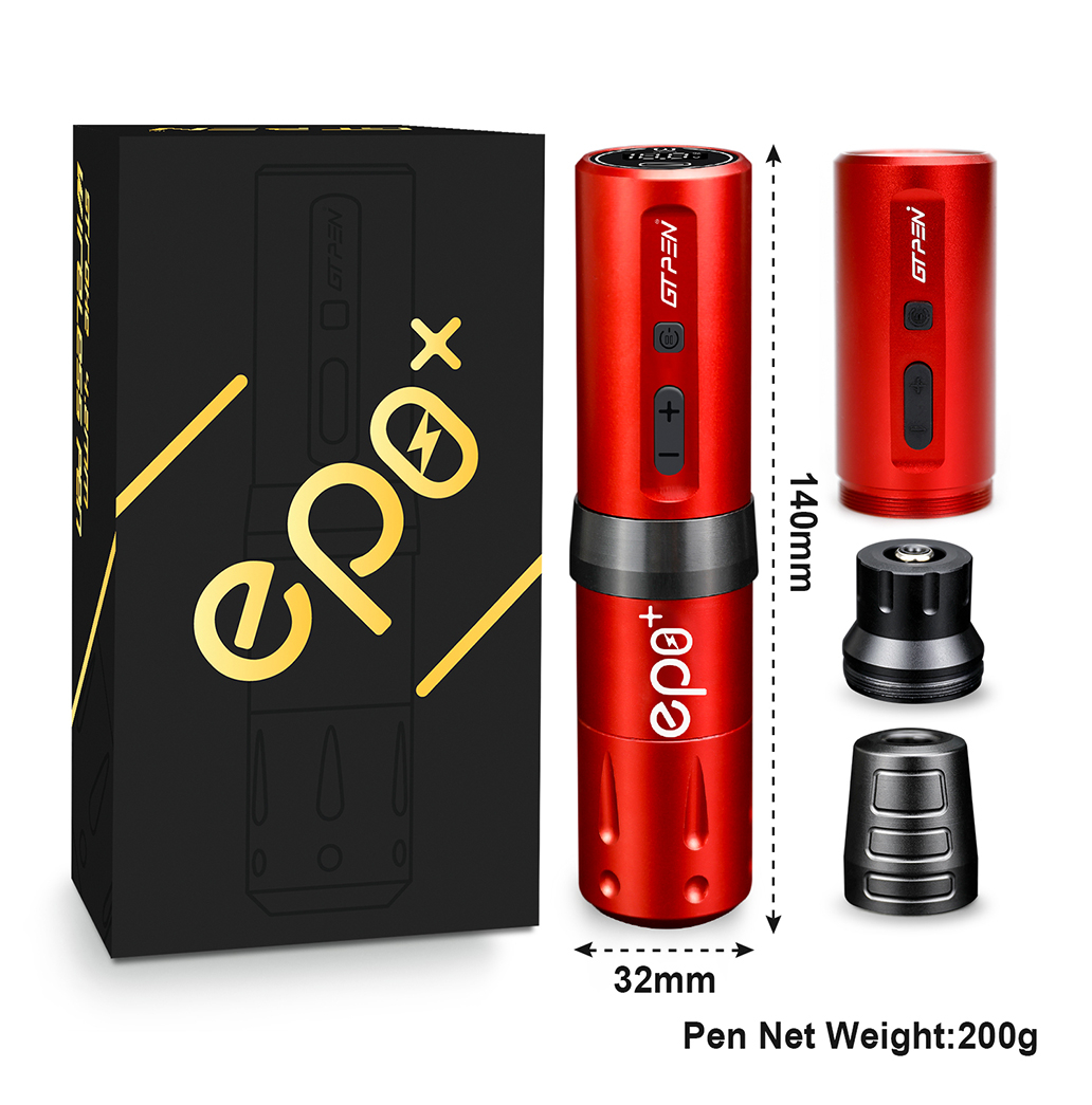 AVA EP8+ Luxury Kit - Vezeték nélküli akkumulátoros Tetoválógép (4.2mm) - Piros